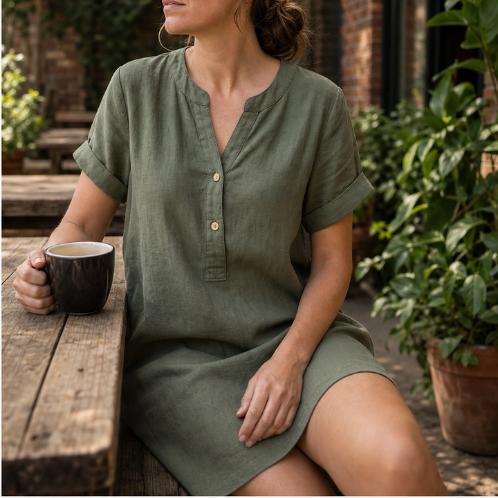 Willowen – Relaxed-Fit V-Neck Tunic Dress with Pockets, Breathable Linen-Blend + 50% OFF