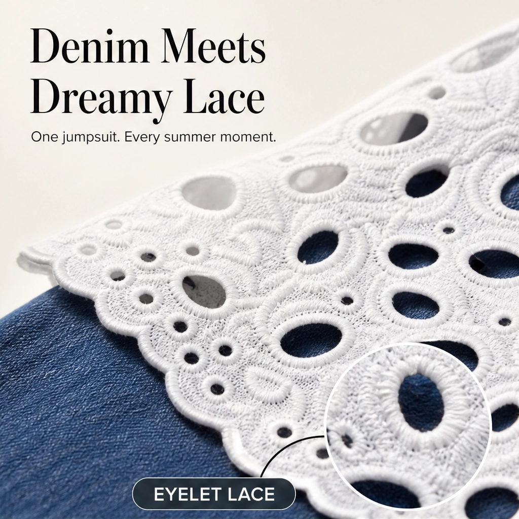 Éclette – Lace-Panel Wide-Leg Denim Jumpsuit + 50% OFF