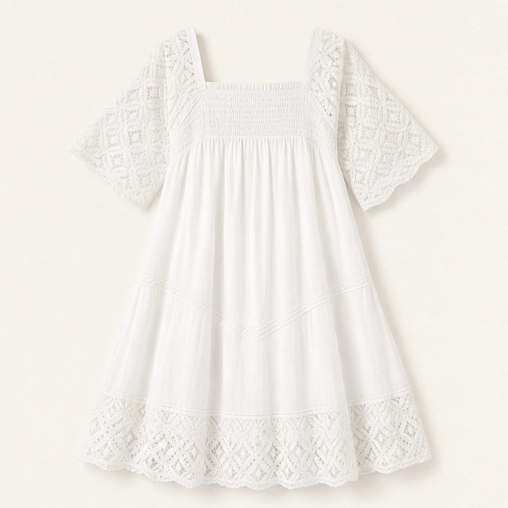 Solmara – Square Neck Smocked Lace Mini Dress + 50% OFF