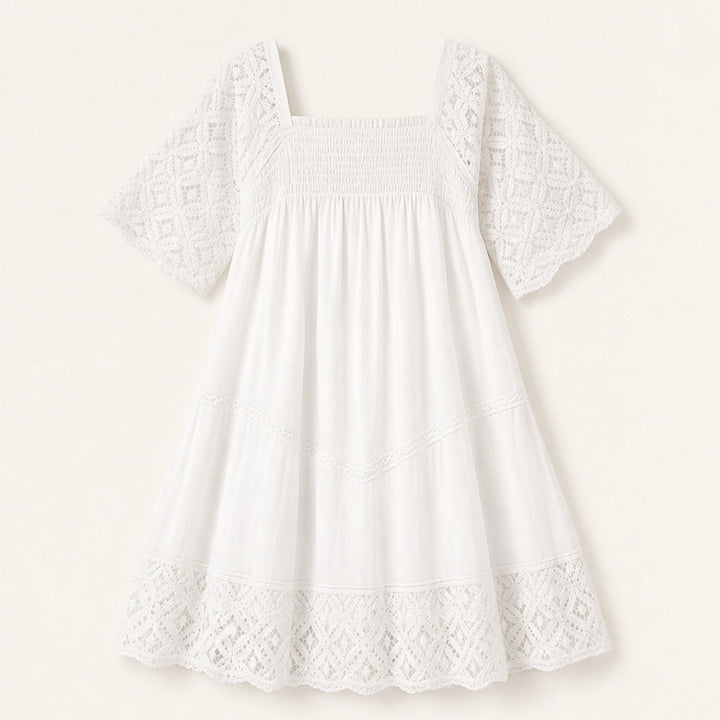 Solmara – Square Neck Smocked Lace Mini Dress + 50% OFF
