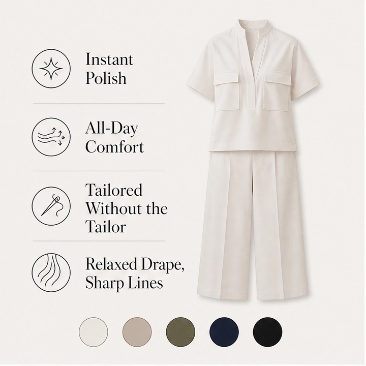 Drapelle – Breathable Tailored Two-Piece Set with Wide-Leg Pants + 50% OFF