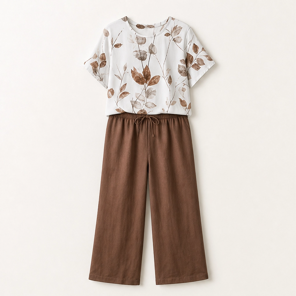 Fernelle – Breathable Botanical Two-Piece Lounge Set with Pendant + 50% OFF