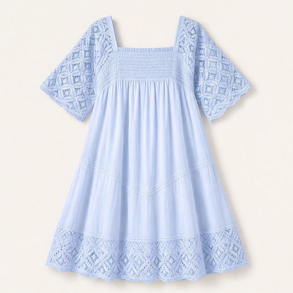 Solmara – Square Neck Smocked Lace Mini Dress + 50% OFF