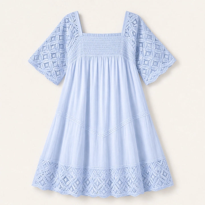 Solmara – Square Neck Smocked Lace Mini Dress + 50% OFF