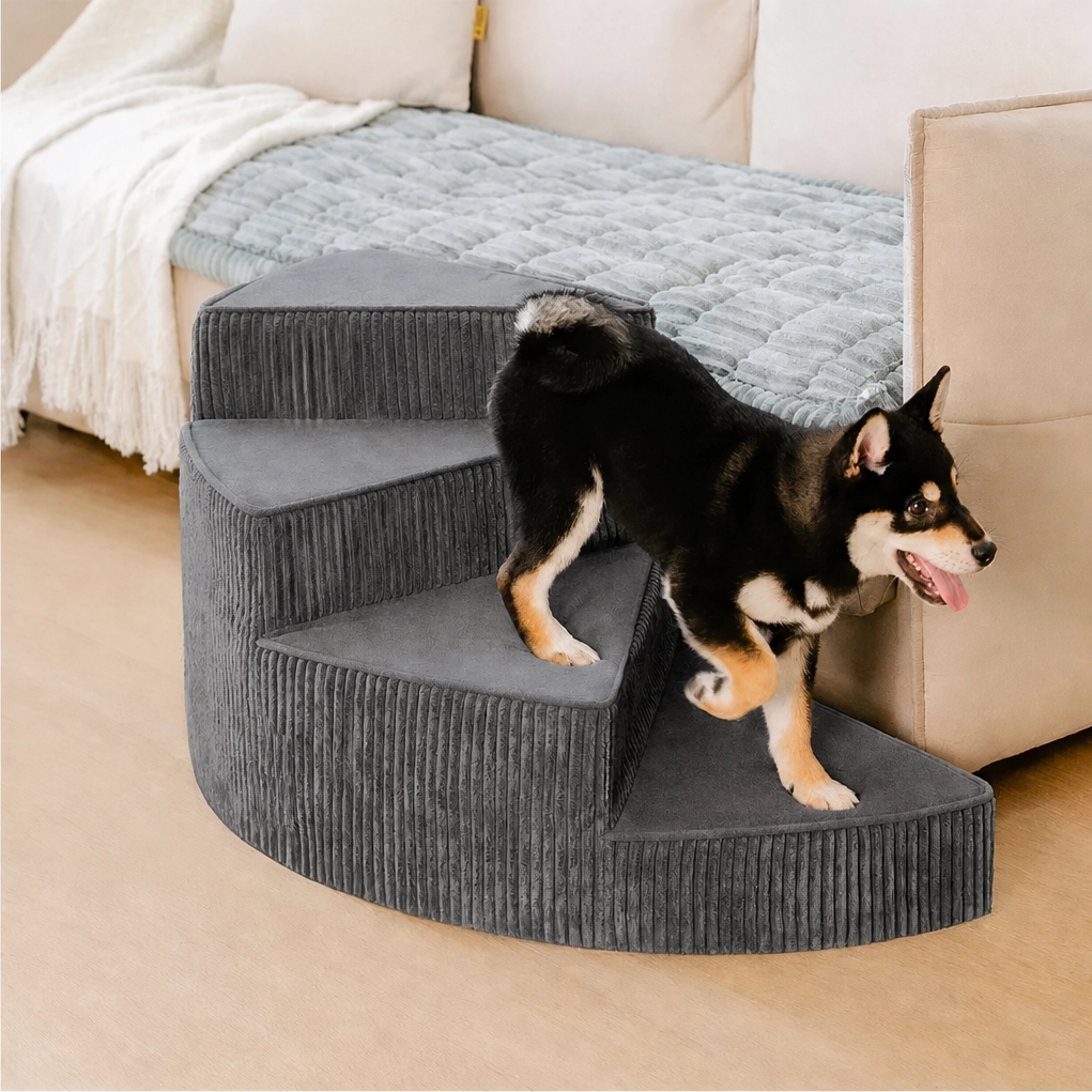 Pawcrest – Joint-Friendly Spiral Pet Stairs with Washable Corduroy Cover + 50% OFF