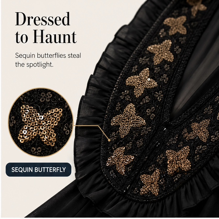 Sablewing – Embroidered V-Neck Puff Sleeve Chiffon Mini Dress + 50% OFF