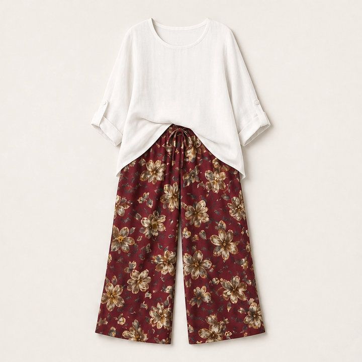 Linnora – Breathable Cotton-Linen Two-Piece Set with Wide-Leg Pants + 50% OFF