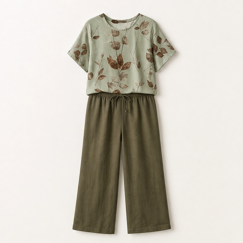 Fernelle – Breathable Botanical Two-Piece Lounge Set with Pendant + 50% OFF