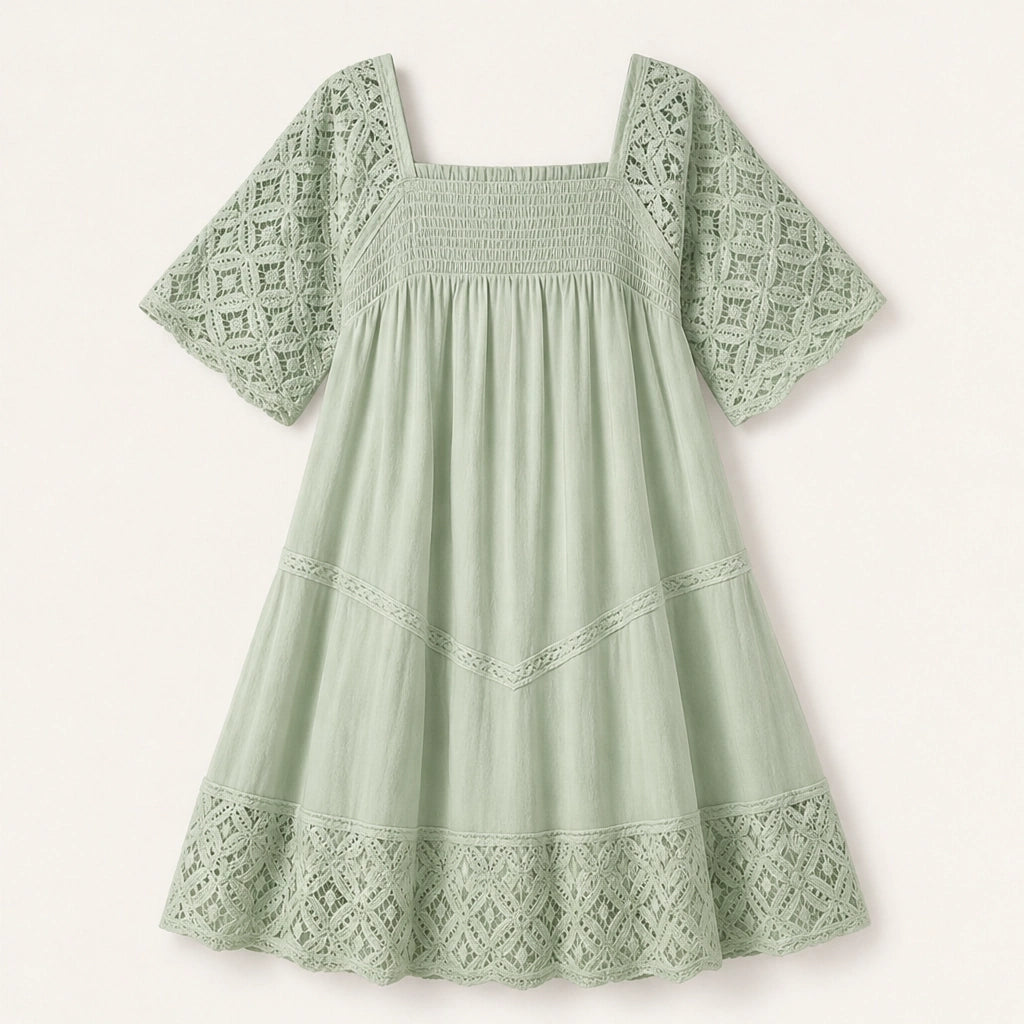 Solmara – Square Neck Smocked Lace Mini Dress + 50% OFF