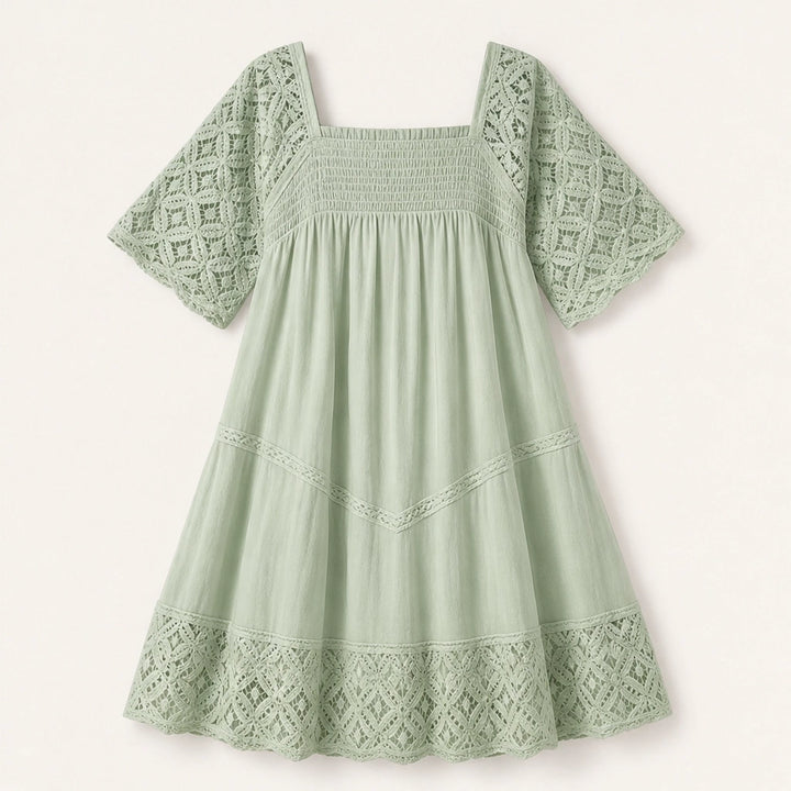 Solmara – Square Neck Smocked Lace Mini Dress + 50% OFF