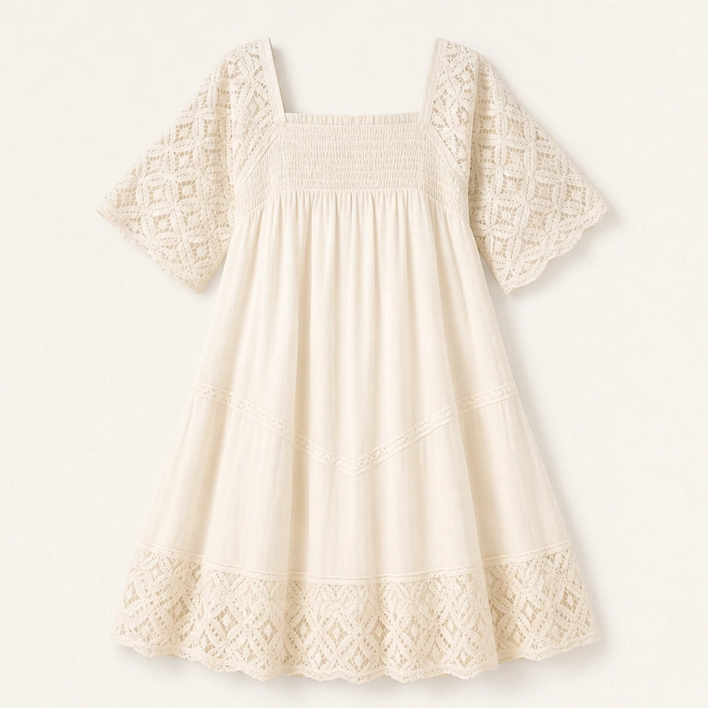 Solmara – Square Neck Smocked Lace Mini Dress + 50% OFF