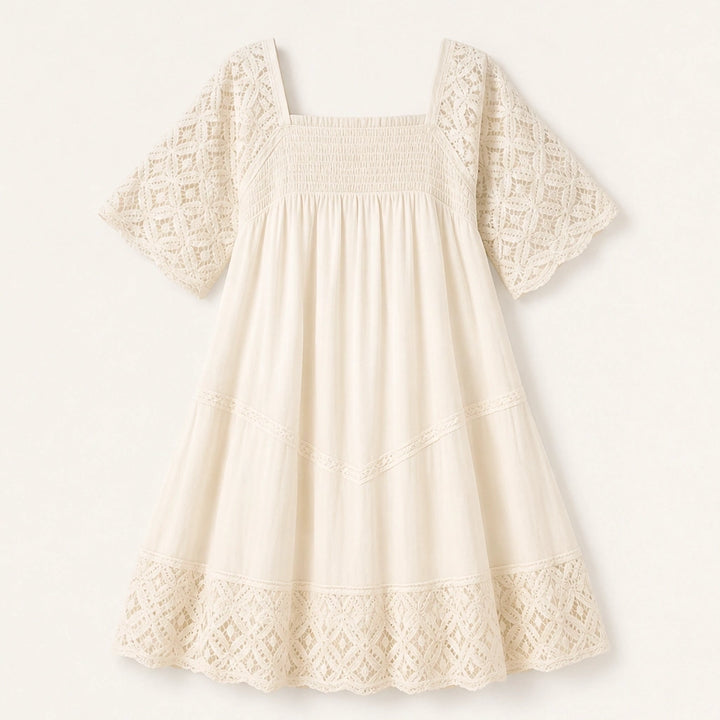 Solmara – Square Neck Smocked Lace Mini Dress + 50% OFF