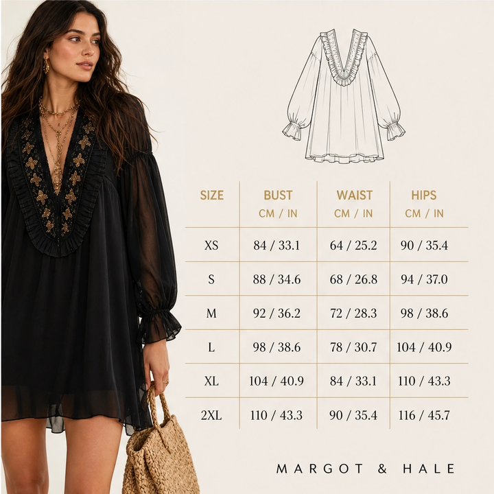 Sablewing – Embroidered V-Neck Puff Sleeve Chiffon Mini Dress + 50% OFF
