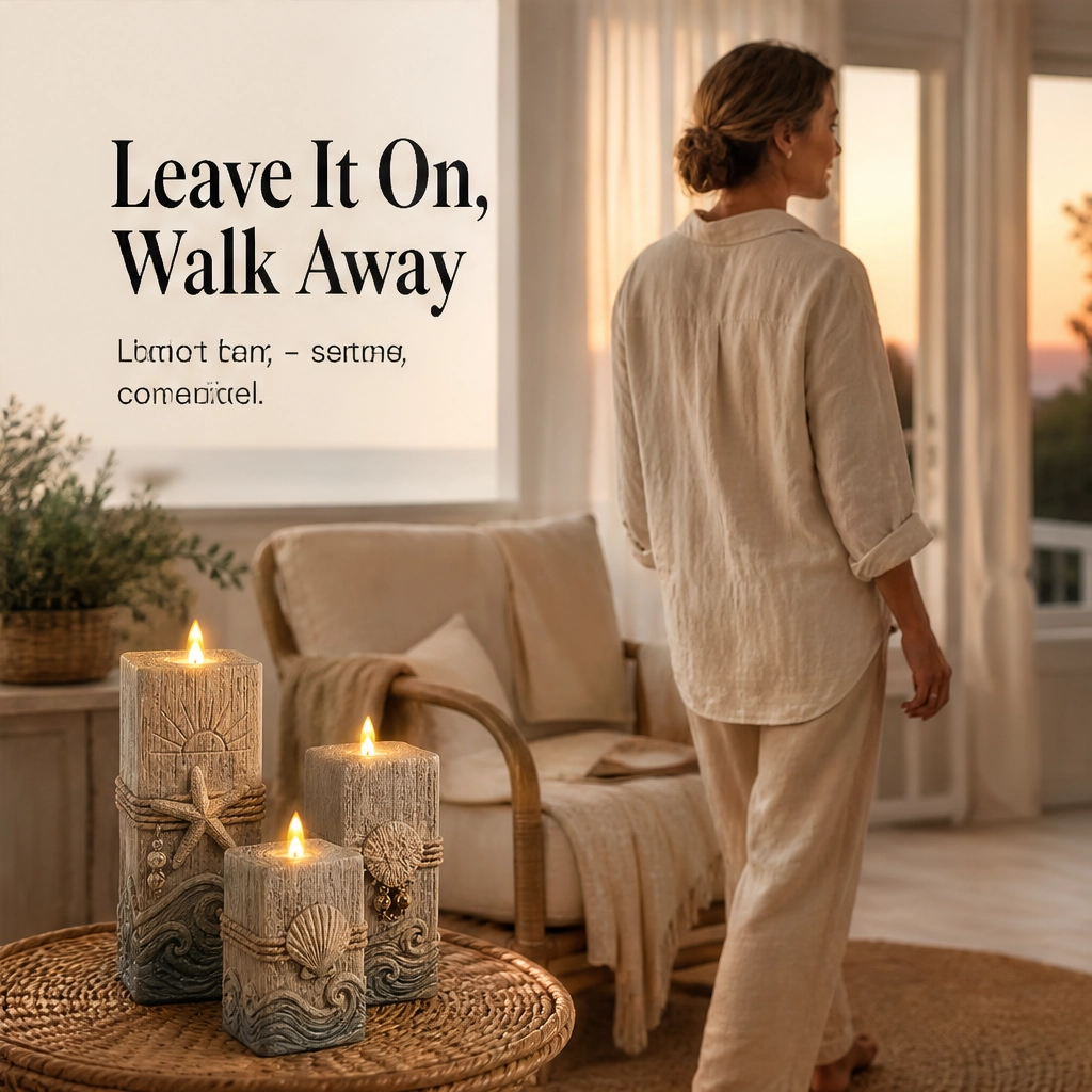Shorewick – Flameless LED Coastal Candle Set of 3 with Remote &amp; Timer + 50% OFF