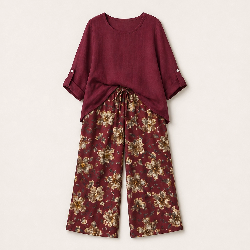 Linnora – Breathable Cotton-Linen Two-Piece Set with Wide-Leg Pants + 50% OFF