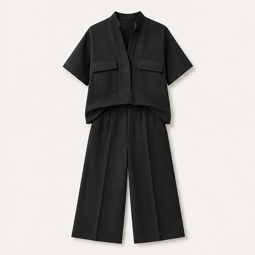 Drapelle – Breathable Tailored Two-Piece Set with Wide-Leg Pants + 50% OFF