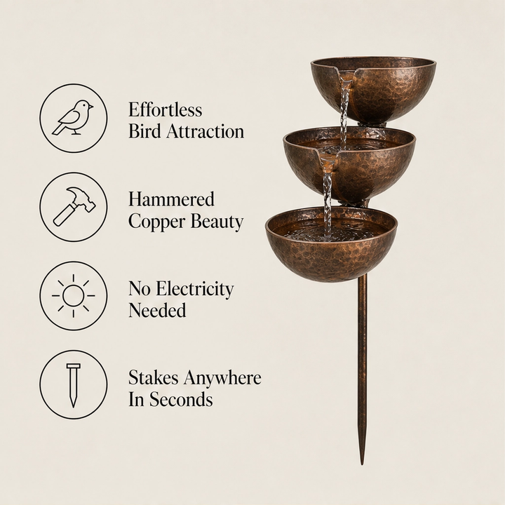Brimhollow – Rain-Fed 3-Tier Cascading Metal Bird Bath Garden Stake + 50% OFF