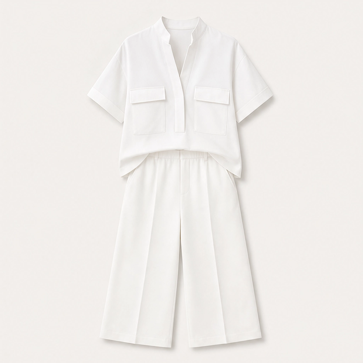 Drapelle – Breathable Tailored Two-Piece Set with Wide-Leg Pants + 50% OFF