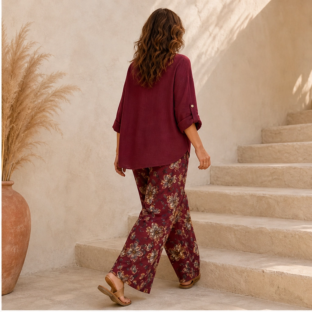 Linnora – Breathable Cotton-Linen Two-Piece Set with Wide-Leg Pants + 50% OFF