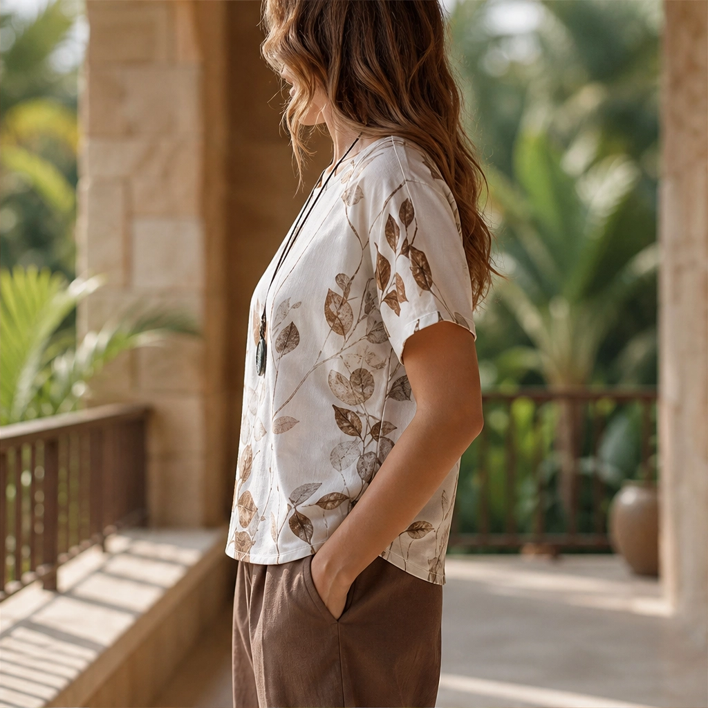 Fernelle – Breathable Botanical Two-Piece Lounge Set with Pendant + 50% OFF