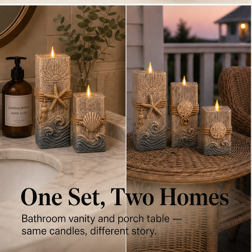 Shorewick – Flameless LED Coastal Candle Set of 3 with Remote &amp; Timer + 50% OFF
