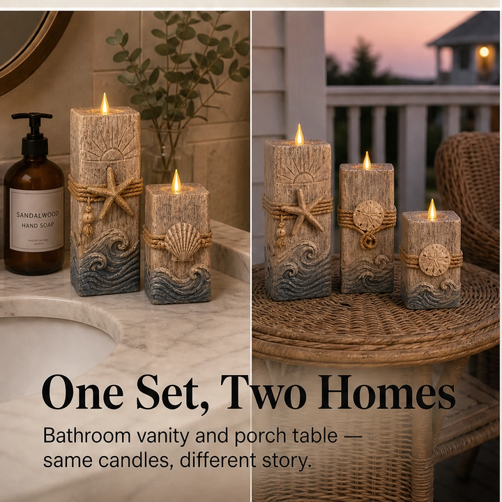 Shorewick – Flameless LED Coastal Candle Set of 3 with Remote &amp; Timer + 50% OFF