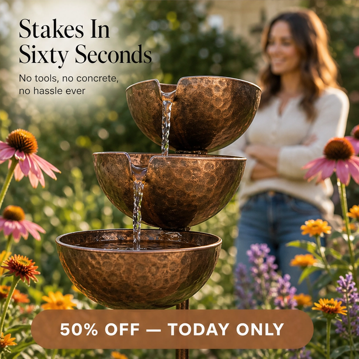 Brimhollow – Rain-Fed 3-Tier Cascading Metal Bird Bath Garden Stake + 50% OFF