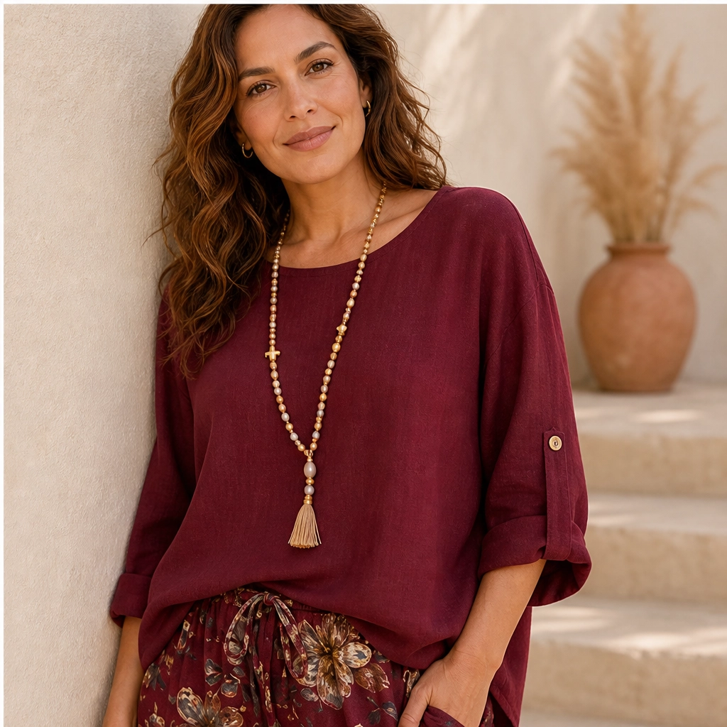 Linnora – Breathable Cotton-Linen Two-Piece Set with Wide-Leg Pants + 50% OFF