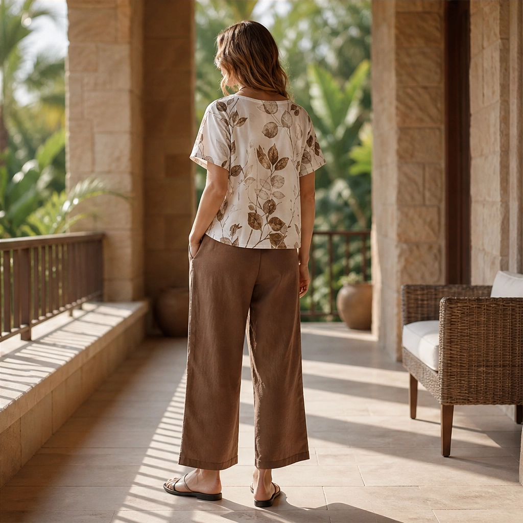 Fernelle – Breathable Botanical Two-Piece Lounge Set with Pendant + 50% OFF