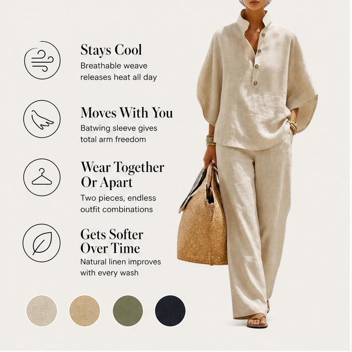 Solance – Batwing Sleeve Blouse &amp; Wide-Leg Pants Two-Piece Set + 50% OFF