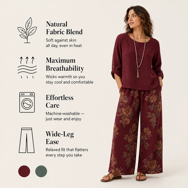 Linnora – Breathable Cotton-Linen Two-Piece Set with Wide-Leg Pants + 50% OFF