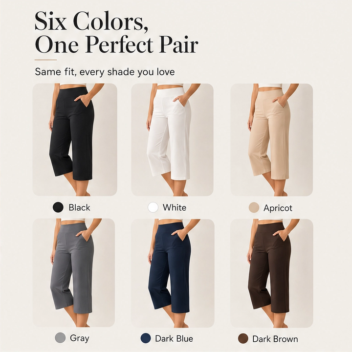 Sereva – High-Waisted Wide-Leg Stretch Capri Pants with Pockets + 50% OFF