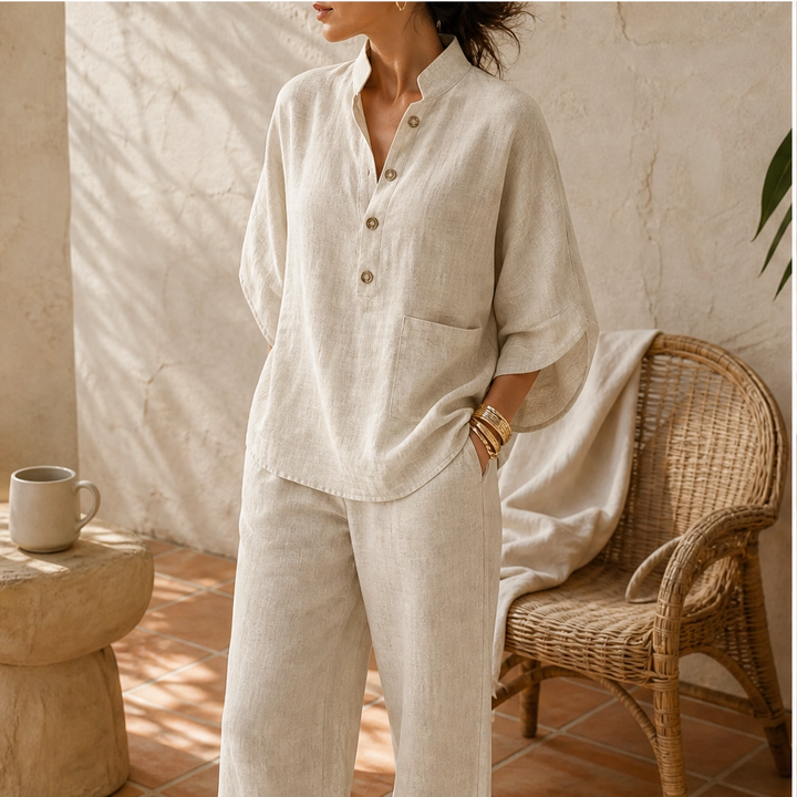 Solance – Batwing Sleeve Blouse &amp; Wide-Leg Pants Two-Piece Set + 50% OFF