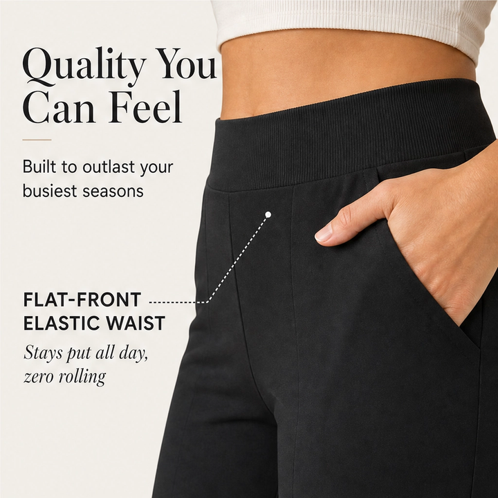 Sereva – High-Waisted Wide-Leg Stretch Capri Pants with Pockets + 50% OFF