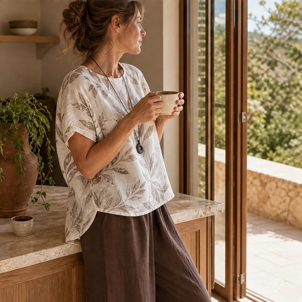 Fernelle – Breathable Botanical Two-Piece Lounge Set with Pendant + 50% OFF
