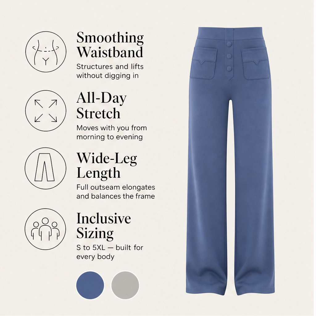 Velura – High-Waist Stretch Wide-Leg Pants with 4 Deep Pockets + 50% OFF