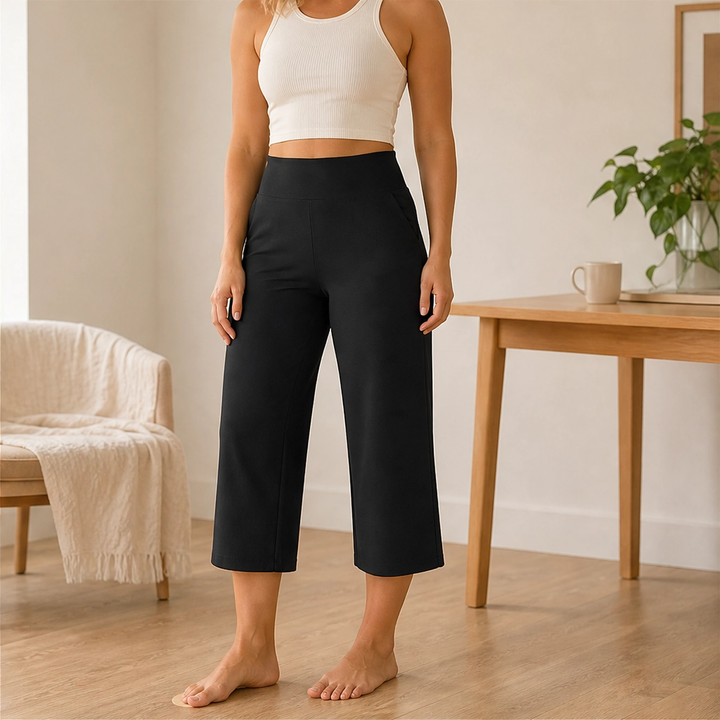 Sereva – High-Waisted Wide-Leg Stretch Capri Pants with Pockets + 50% OFF