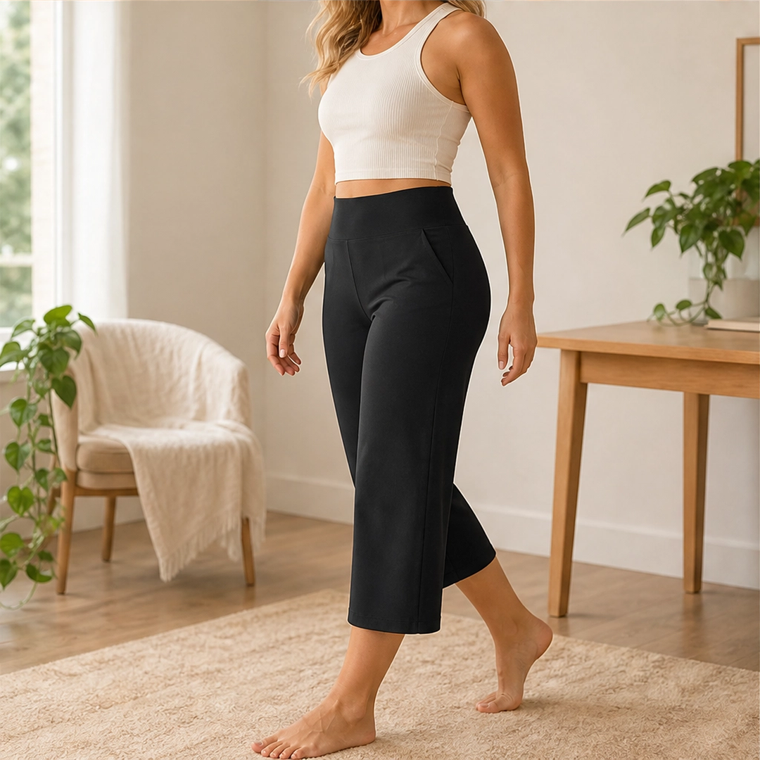 Sereva – High-Waisted Wide-Leg Stretch Capri Pants with Pockets + 50% OFF