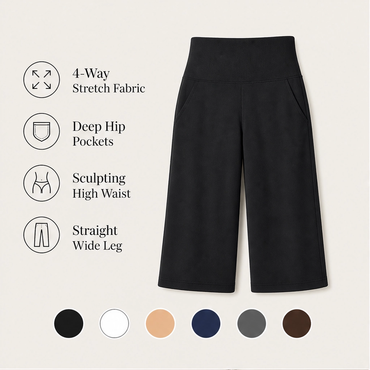Sereva – High-Waisted Wide-Leg Stretch Capri Pants with Pockets + 50% OFF