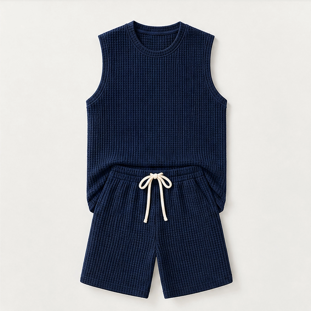 Weft – Waffle Knit Sleeveless Tank &amp; Shorts Set for Men + 50% OFF