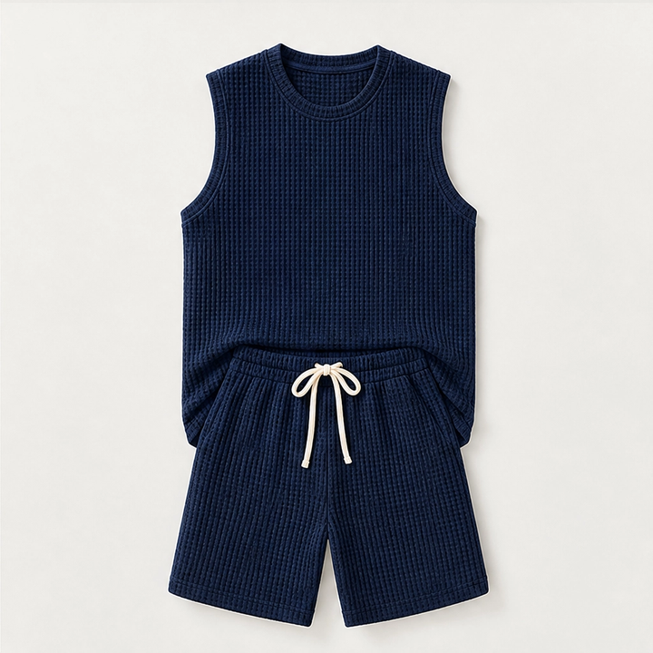Weft – Waffle Knit Sleeveless Tank &amp; Shorts Set for Men + 50% OFF