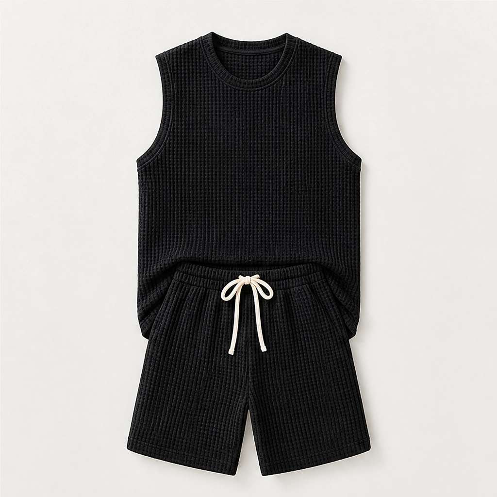 Weft – Waffle Knit Sleeveless Tank &amp; Shorts Set for Men + 50% OFF
