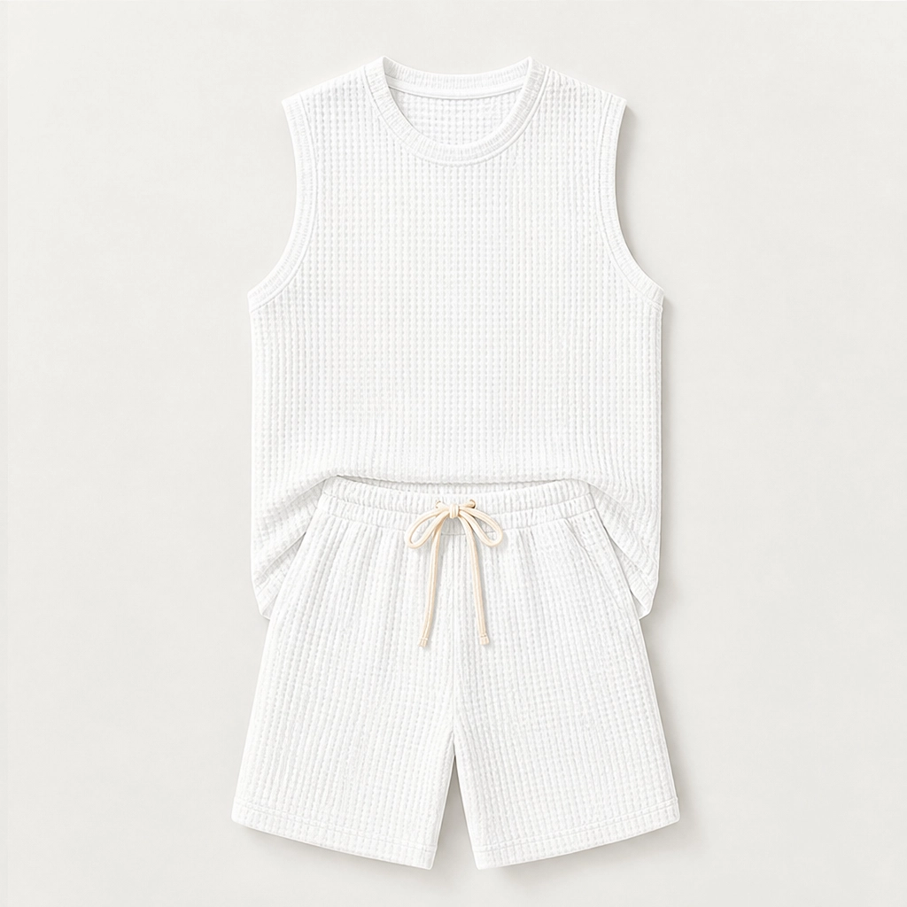 Weft – Waffle Knit Sleeveless Tank &amp; Shorts Set for Men + 50% OFF