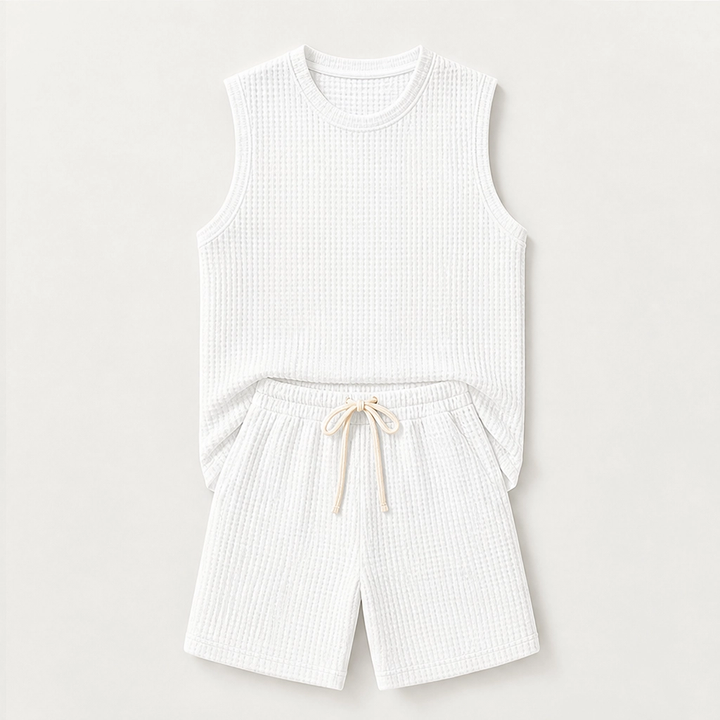 Weft – Waffle Knit Sleeveless Tank &amp; Shorts Set for Men + 50% OFF