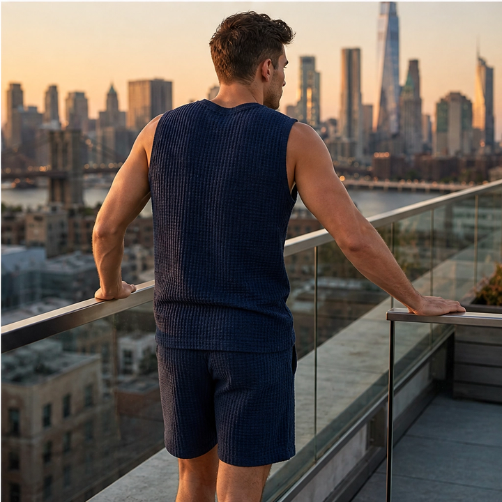 Weft – Waffle Knit Sleeveless Tank &amp; Shorts Set for Men + 50% OFF