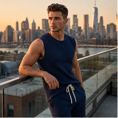 Weft – Waffle Knit Sleeveless Tank & Shorts Set for Men + 50% OFF