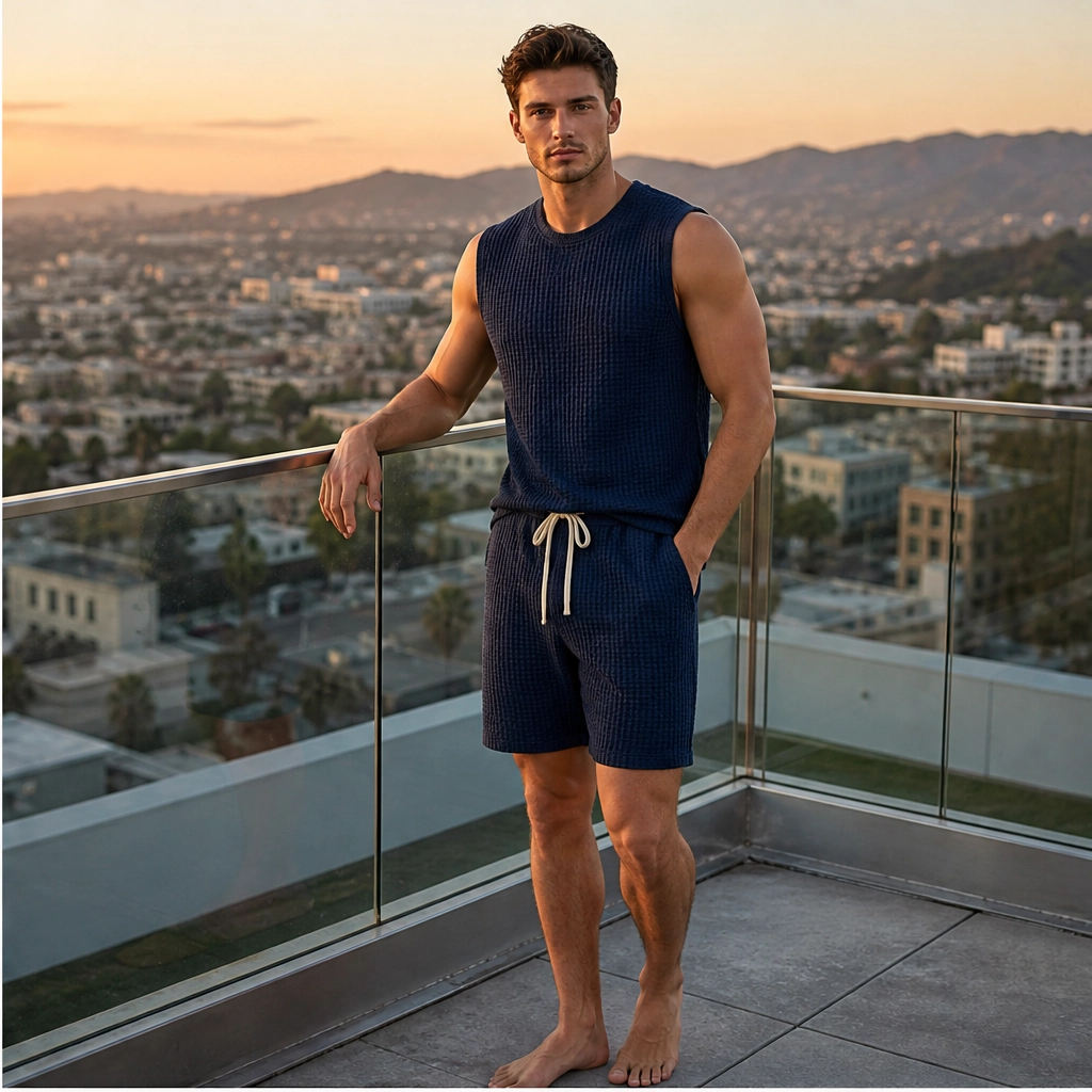 Weft – Waffle Knit Sleeveless Tank &amp; Shorts Set for Men + 50% OFF