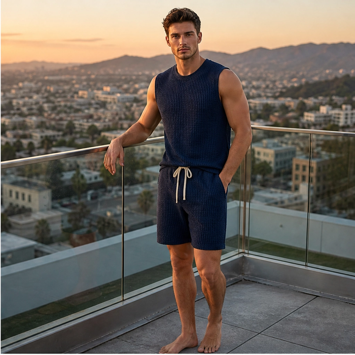 Weft – Waffle Knit Sleeveless Tank &amp; Shorts Set for Men + 50% OFF