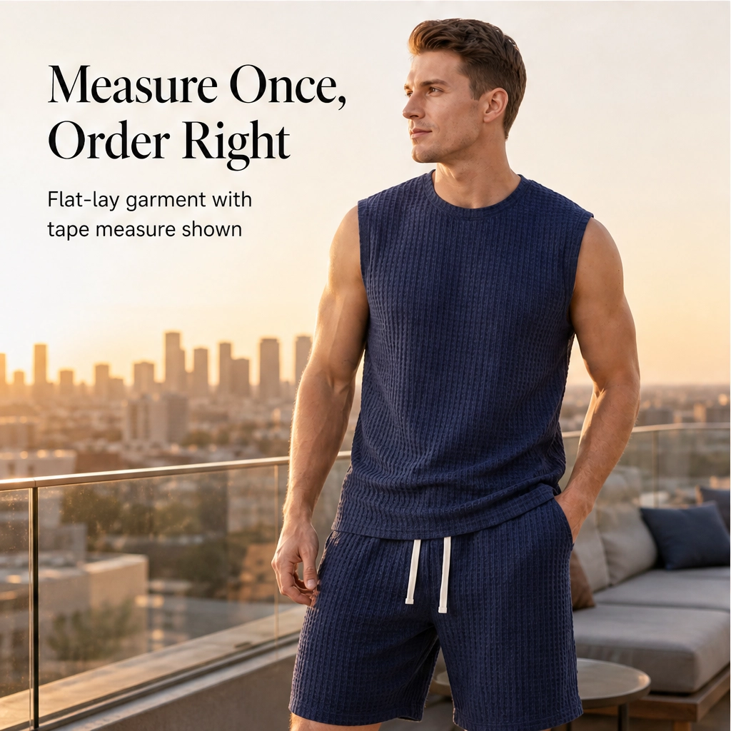 Weft – Waffle Knit Sleeveless Tank &amp; Shorts Set for Men + 50% OFF