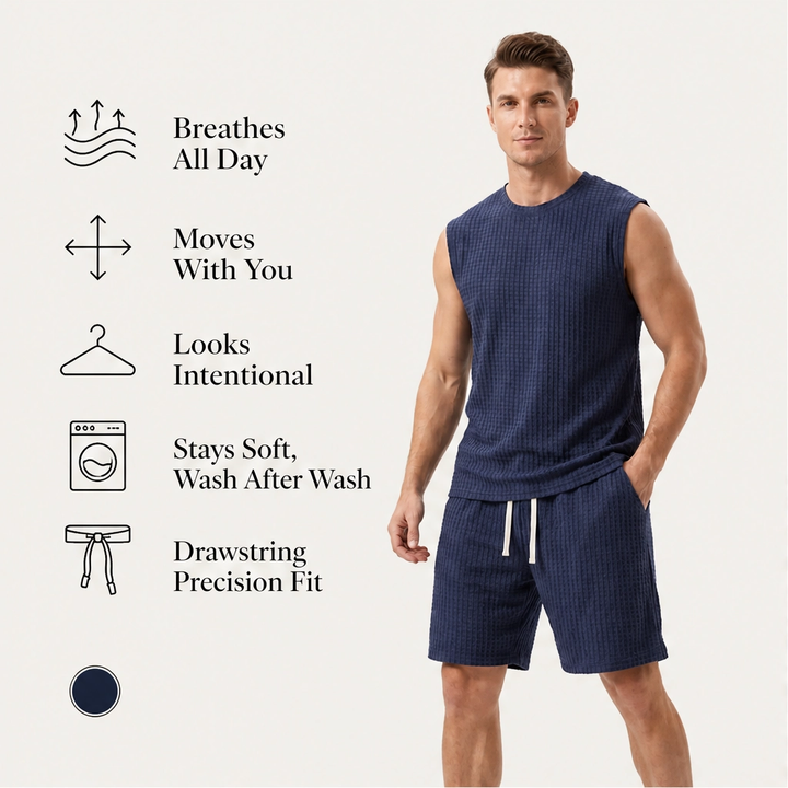 Weft – Waffle Knit Sleeveless Tank &amp; Shorts Set for Men + 50% OFF